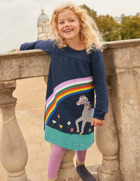 Big Appliqué Dress - College Blue Horse Big Appliqué Dress - College Blue Horse