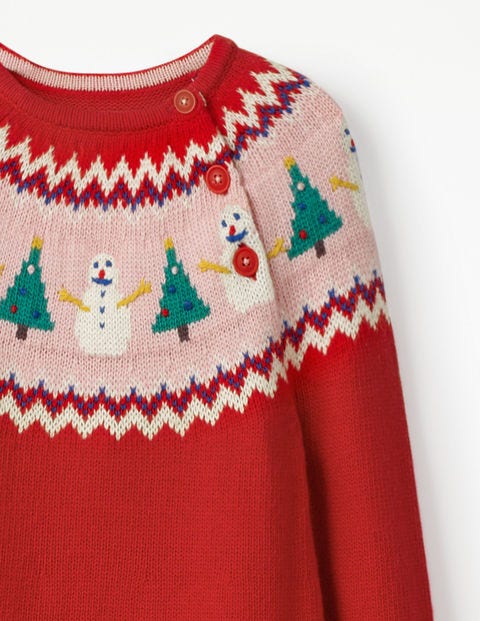 Fair Isle Knitted Dress - Polish Red Snowmen Fair Isle Knitted Dress - Polish Red Snowmen