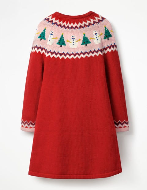 Fair Isle Knitted Dress - Polish Red Snowmen Fair Isle Knitted Dress - Polish Red Snowmen