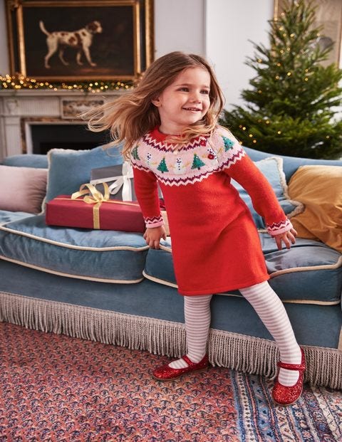 Fair Isle Knitted Dress - Polish Red Snowmen Fair Isle Knitted Dress - Polish Red Snowmen