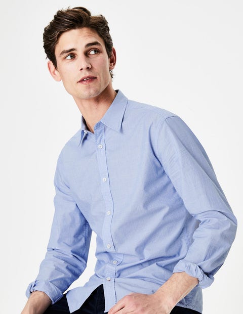 Slim Fit Poplin Shirt - Blue End on End Slim Fit Poplin Shirt - Blue End on End