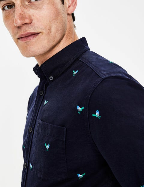 Oxford Shirt - Navy Bird Embroidery Oxford Shirt - Navy Bird Embroidery