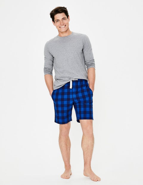 Cotton Poplin Lounge Shorts - Blues Gingham Cotton Poplin Lounge Shorts - Blues Gingham