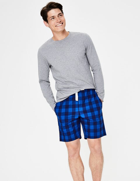Cotton Poplin Lounge Shorts - Blues Gingham Cotton Poplin Lounge Shorts - Blues Gingham