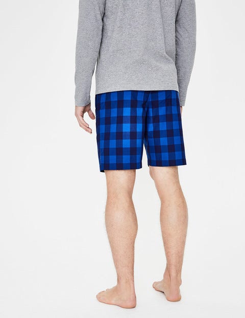 Cotton Poplin Lounge Shorts - Blues Gingham Cotton Poplin Lounge Shorts - Blues Gingham