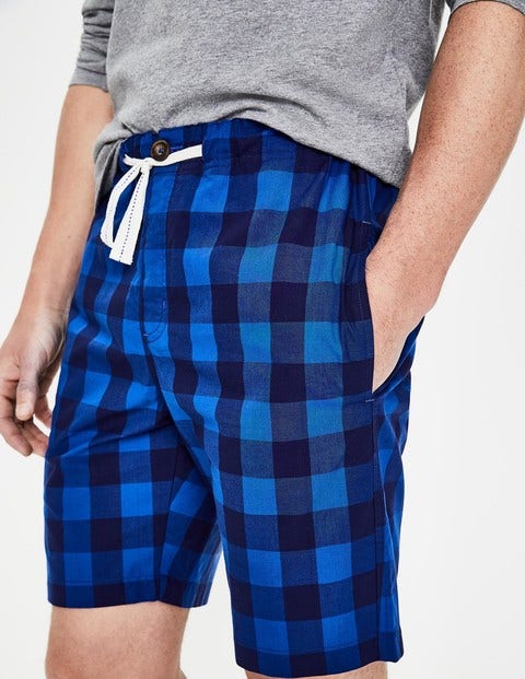 Cotton Poplin Lounge Shorts - Blues Gingham Cotton Poplin Lounge Shorts - Blues Gingham