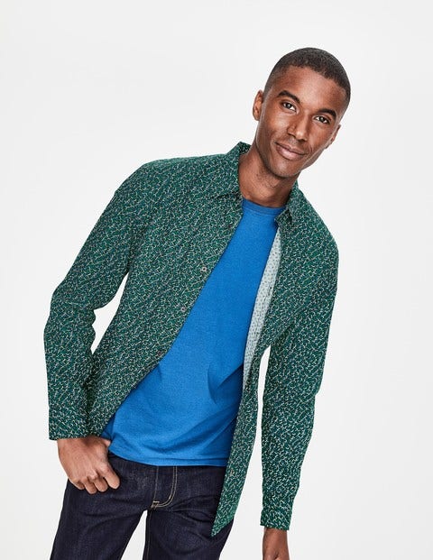 Slim Fit Printed Twill Shirt - Richmond Green Floral Slim Fit Printed Twill Shirt - Richmond Green Floral
