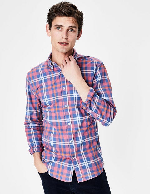 Slim Fit Casual Twill Shirt - Washed Berry Check Slim Fit Casual Twill Shirt - Washed Berry Check