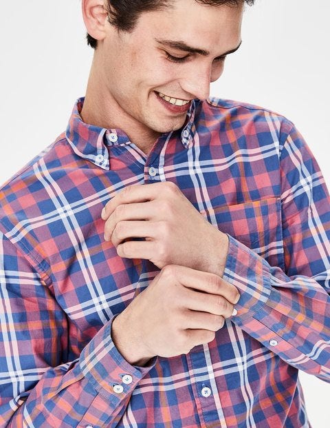 Slim Fit Casual Twill Shirt - Washed Berry Check Slim Fit Casual Twill Shirt - Washed Berry Check