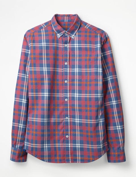 Slim Fit Casual Twill Shirt - Washed Berry Check Slim Fit Casual Twill Shirt - Washed Berry Check
