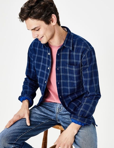 Double Cloth Shirt - Indigo Windowpane Double Cloth Shirt - Indigo Windowpane