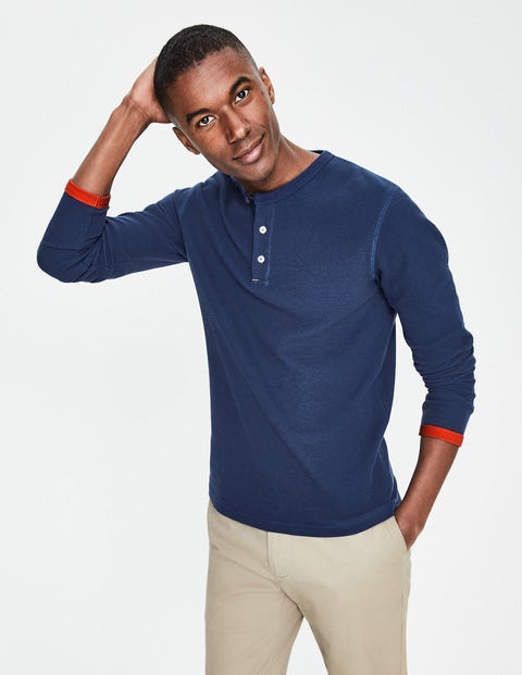 Long Sleeve Waffle Henley - School Navy Long Sleeve Waffle Henley - School Navy