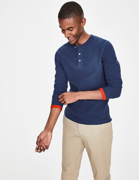 Long Sleeve Waffle Henley - School Navy Long Sleeve Waffle Henley - School Navy