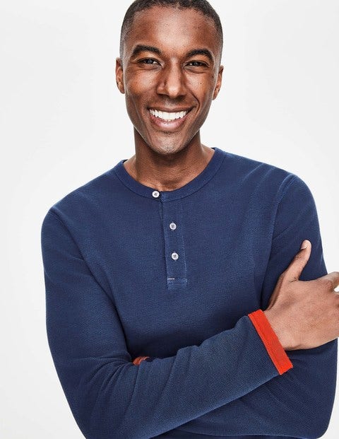 Long Sleeve Waffle Henley - School Navy Long Sleeve Waffle Henley - School Navy