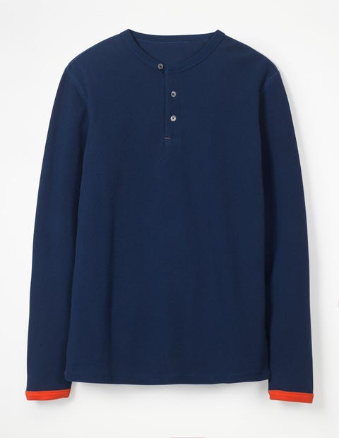 Long Sleeve Waffle Henley - School Navy Long Sleeve Waffle Henley - School Navy