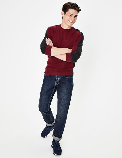 Cashmere Crew Neck - Port Colourblock Cashmere Crew Neck - Port Colourblock