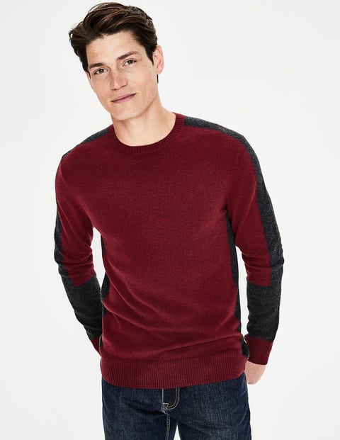 Cashmere Crew Neck - Port Colourblock Cashmere Crew Neck - Port Colourblock