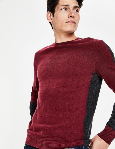 Cashmere Crew Neck - Port Colourblock Cashmere Crew Neck - Port Colourblock