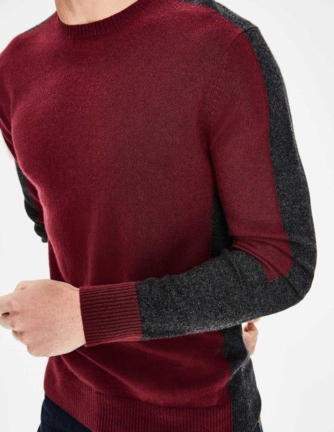 Cashmere Crew Neck - Port Colourblock Cashmere Crew Neck - Port Colourblock