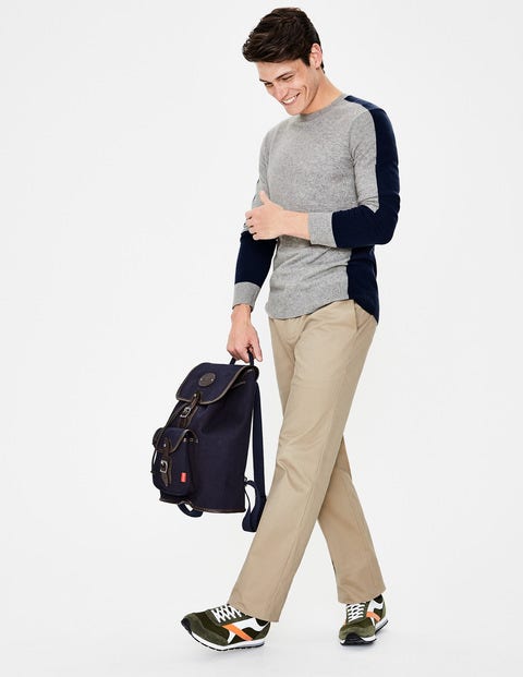 Cashmere Crew Neck - Grey Marl Colourblock Cashmere Crew Neck - Grey Marl Colourblock
