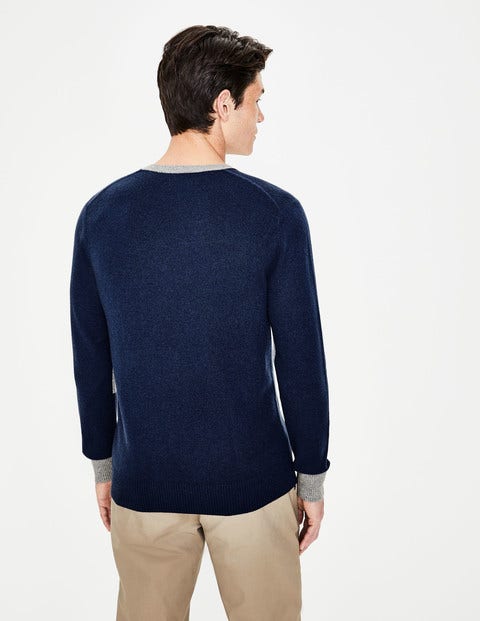 Cashmere Crew Neck - Grey Marl Colourblock Cashmere Crew Neck - Grey Marl Colourblock