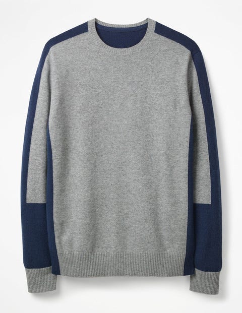 Cashmere Crew Neck - Grey Marl Colourblock Cashmere Crew Neck - Grey Marl Colourblock