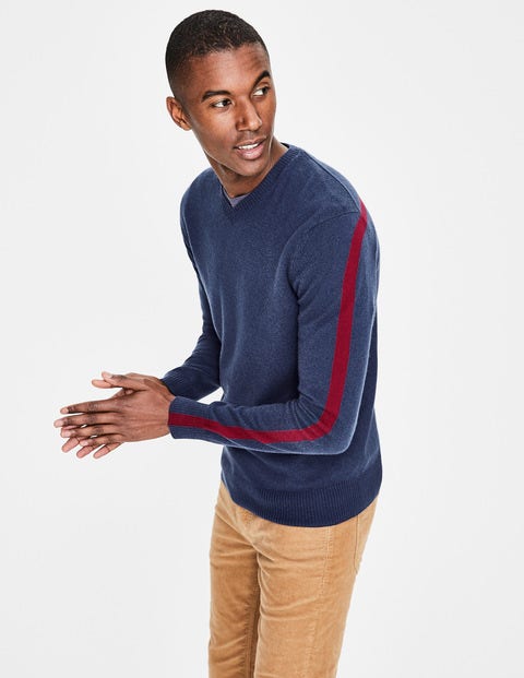 Cashmere V-Neck - School Navy Colourblock Cashmere V-Neck - School Navy Colourblock