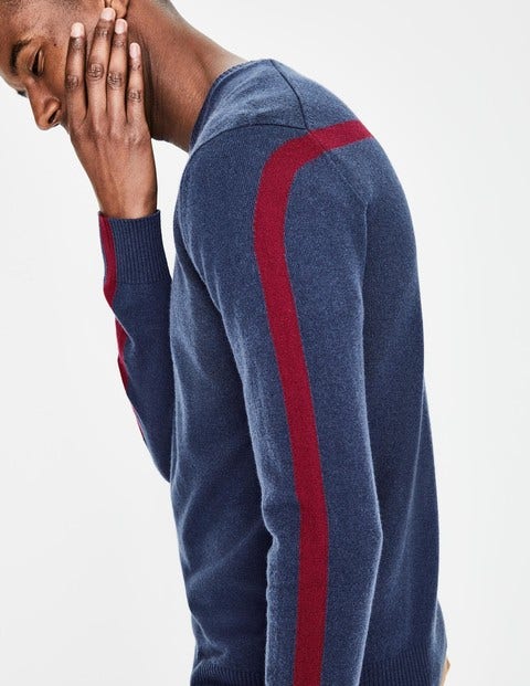 Cashmere V-Neck - School Navy Colourblock Cashmere V-Neck - School Navy Colourblock