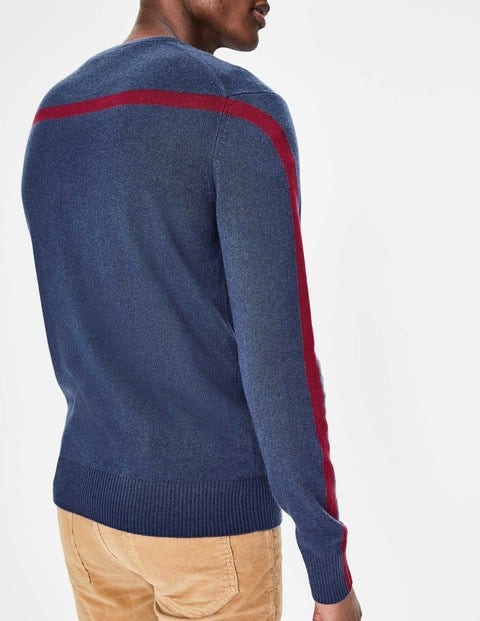 Cashmere V-Neck - School Navy Colourblock Cashmere V-Neck - School Navy Colourblock