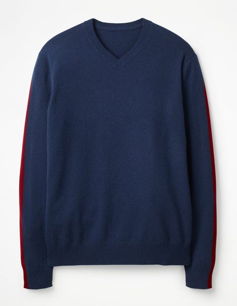 Cashmere V-Neck - School Navy Colourblock Cashmere V-Neck - School Navy Colourblock