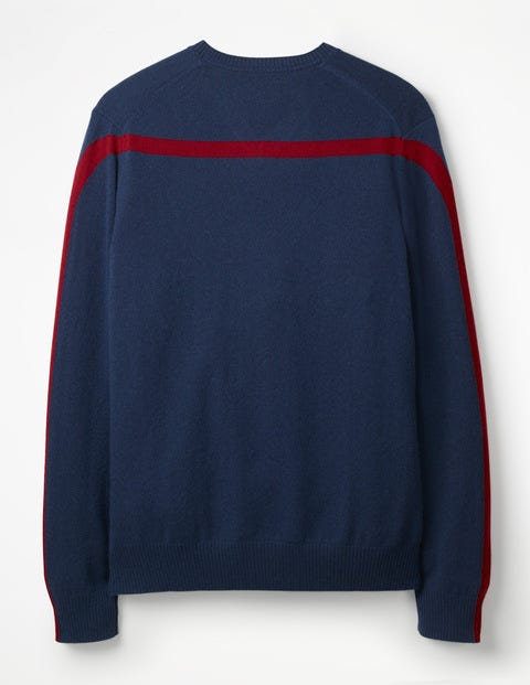 Cashmere V-Neck - School Navy Colourblock Cashmere V-Neck - School Navy Colourblock