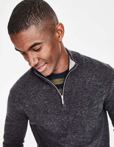 Cashmere Half-Zip - Dark Grey Melange Cashmere Half-Zip - Dark Grey Melange