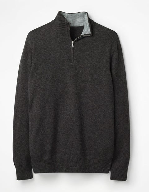 Cashmere Half-Zip - Dark Grey Marl Cashmere Half-Zip - Dark Grey Marl