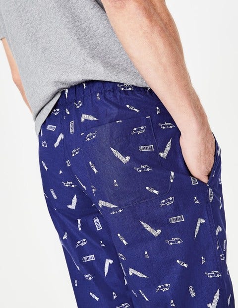 Cotton Poplin Pull-Ons - Navy London Print Cotton Poplin Pull-Ons - Navy London Print