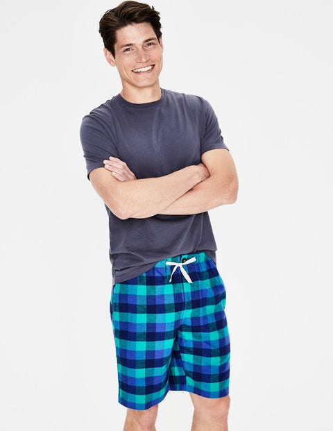 Brushed Cotton Lounge Shorts - Blues Multi Gingham Brushed Cotton Lounge Shorts - Blues Multi Gingham
