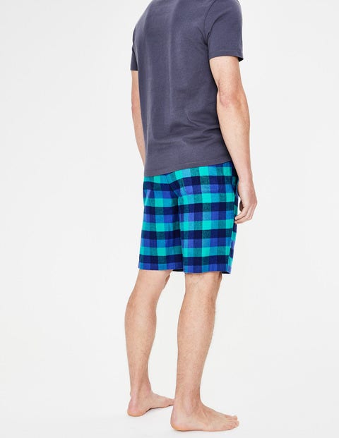 Brushed Cotton Lounge Shorts - Blues Multi Gingham Brushed Cotton Lounge Shorts - Blues Multi Gingham