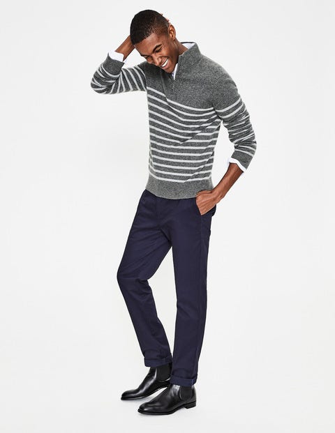 Cashmere Half-Zip - Grey Marl Stripe Cashmere Half-Zip - Grey Marl Stripe