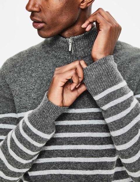 Cashmere Half-Zip - Grey Marl Stripe Cashmere Half-Zip - Grey Marl Stripe