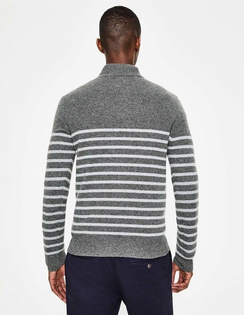 Cashmere Half-Zip - Grey Marl Stripe Cashmere Half-Zip - Grey Marl Stripe