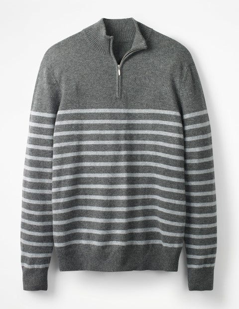 Cashmere Half-Zip - Grey Marl Stripe Cashmere Half-Zip - Grey Marl Stripe