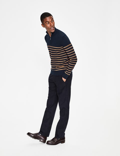 Cashmere Half-Zip - Navy/Golden Wheat Stripe Cashmere Half-Zip - Navy/Golden Wheat Stripe