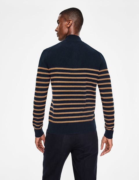 Cashmere Half-Zip - Navy/Golden Wheat Stripe Cashmere Half-Zip - Navy/Golden Wheat Stripe