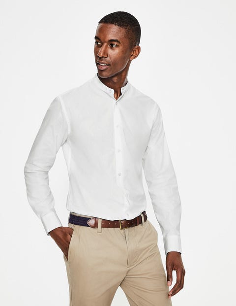 Grandad Collar Shirt - White Self- Stripe Grandad Collar Shirt - White Self- Stripe