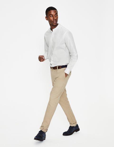 Grandad Collar Shirt - White Self- Stripe Grandad Collar Shirt - White Self- Stripe