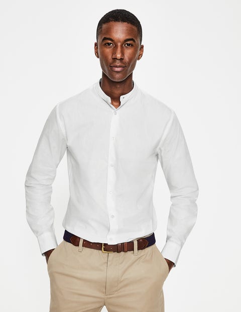 Grandad Collar Shirt - White Self- Stripe Grandad Collar Shirt - White Self- Stripe