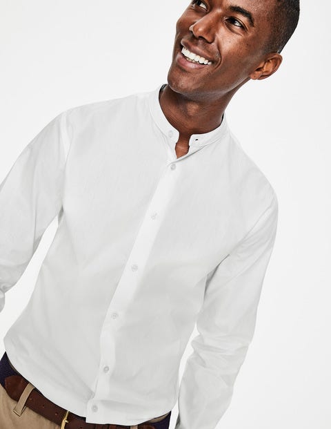 Grandad Collar Shirt - White Self- Stripe Grandad Collar Shirt - White Self- Stripe