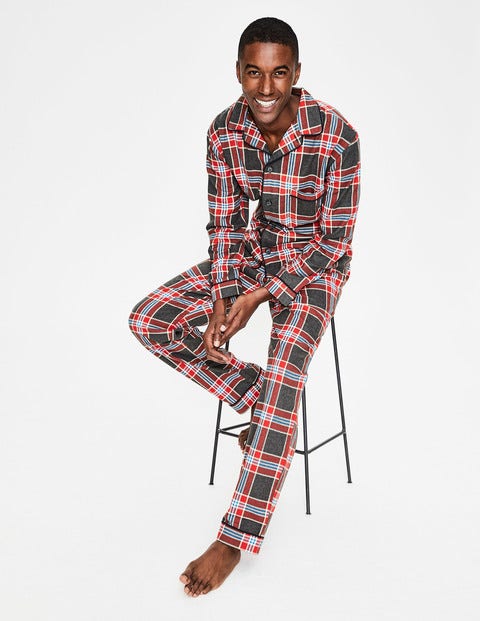 Brushed Cotton Pyjama Set - Charcoal Marl/Red Check Brushed Cotton Pyjama Set - Charcoal Marl/Red Check
