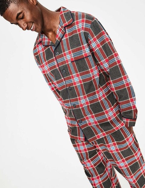 Brushed Cotton Pyjama Set - Charcoal Marl/Red Check Brushed Cotton Pyjama Set - Charcoal Marl/Red Check