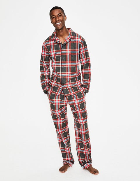 Brushed Cotton Pyjama Set - Charcoal Marl/Red Check Brushed Cotton Pyjama Set - Charcoal Marl/Red Check