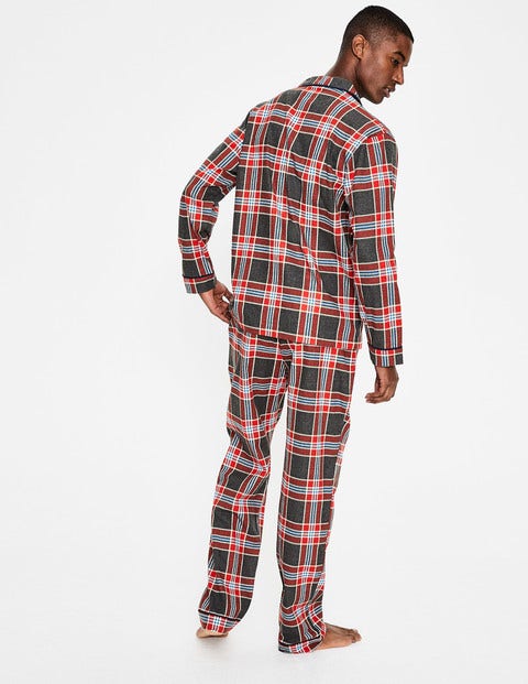 Brushed Cotton Pyjama Set - Charcoal Marl/Red Check Brushed Cotton Pyjama Set - Charcoal Marl/Red Check